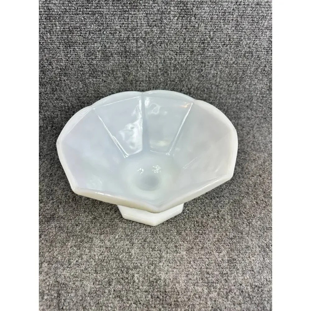 Milk Glass Pedestal Bowl Scalloped Edge Decorative Serving Dish